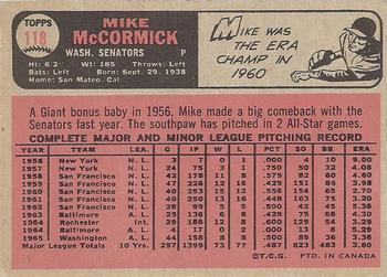 1966 O-Pee-Chee #118 Mike McCormick Back