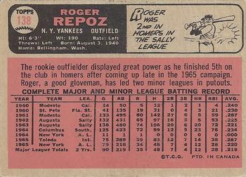 1966 O-Pee-Chee #138 Roger Repoz Back