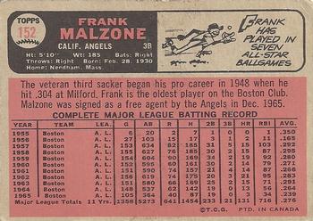 1966 O-Pee-Chee #152 Frank Malzone Back