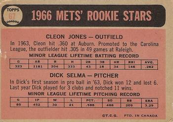1966 O-Pee-Chee #67 Mets 1966 Rookie Stars (Cleon Jones / Dick Selma) Back