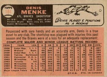 1966 O-Pee-Chee #184 Denis Menke Back