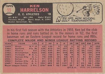 1966 O-Pee-Chee #55 Ken Harrelson Back