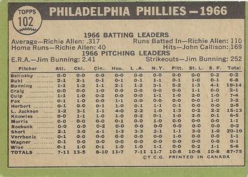 1967 O-Pee-Chee #102 Philadelphia Phillies Back
