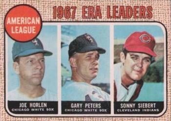 1968 O-Pee-Chee #8 American League 1967 ERA Leaders (Joe Horlen / Gary Peters / Sonny Siebert) Front