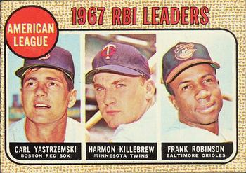 1968 O-Pee-Chee #4 American League 1967 RBI Leaders (Carl Yastrzemski / Harmon Killebrew / Frank Robinson) Front