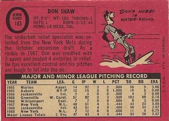 1969 O-Pee-Chee #183 Don Shaw Back