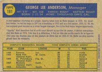 1970 O-Pee-Chee #181 Sparky Anderson Back