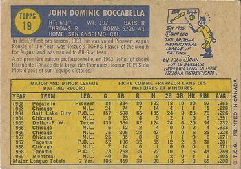 1970 O-Pee-Chee #19 John Boccabella Back