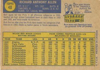 1970 O-Pee-Chee #40 Rich Allen Back