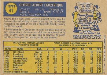 1970 O-Pee-Chee #41 George Lauzerique Back