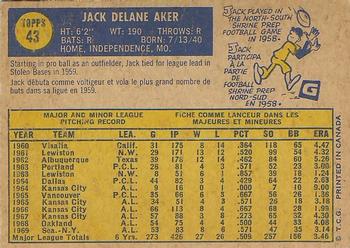 1970 O-Pee-Chee #43 Jack Aker Back