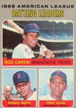 1970 O-Pee-Chee #62 1969 American League Batting Leaders (Rod Carew / Reggie Smith / Tony Oliva) Front