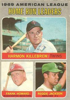 1970 O-Pee-Chee #66 1969 American League Home Run Leaders (Harmon Killebrew / Frank Howard / Reggie Jackson) Front