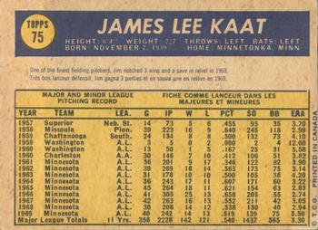 1970 O-Pee-Chee #75 Jim Kaat Back