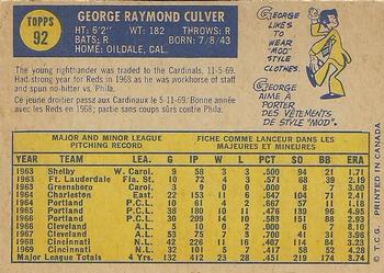 1970 O-Pee-Chee #92 George Culver Back