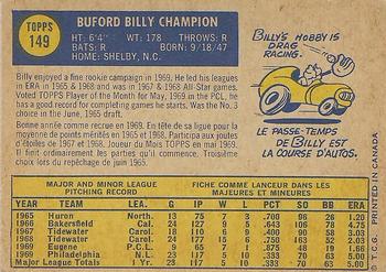 1970 O-Pee-Chee #149 Billy Champion Back