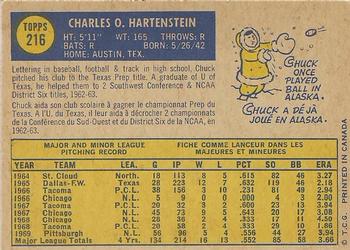 1970 O-Pee-Chee #216 Chuck Hartenstein Back