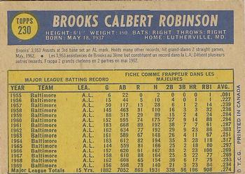 1970 O-Pee-Chee #230 Brooks Robinson Back