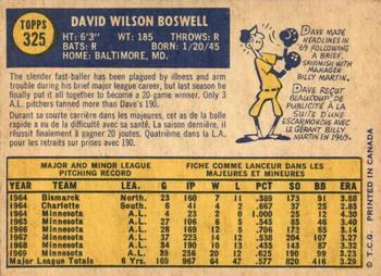 1970 O-Pee-Chee #325 Dave Boswell Back