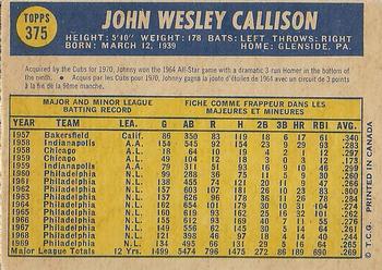 1970 O-Pee-Chee #375 Johnny Callison Back