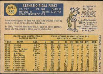 1970 O-Pee-Chee #380 Tony Perez Back