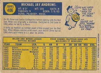 1970 O-Pee-Chee #406 Mike Andrews Back
