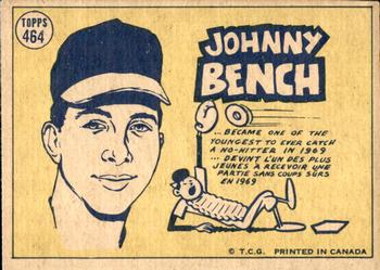 1970 O-Pee-Chee #464 Johnny Bench Back