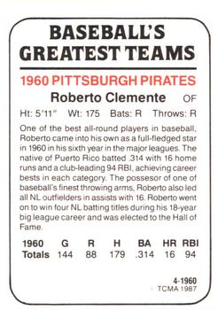 1987 TCMA 1960 Pittsburgh Pirates #4 Roberto Clemente Back