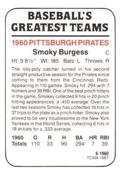 1987 TCMA 1960 Pittsburgh Pirates #6 Smoky Burgess Back