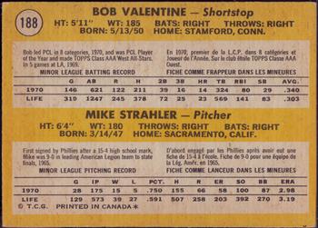 1971 O-Pee-Chee #188 Dodgers 1971 Rookie Stars (Bob Valentine / Mike Strahler) Back