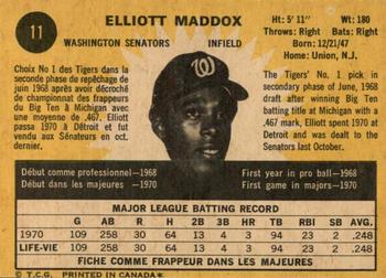 1971 O-Pee-Chee #11 Elliott Maddox Back