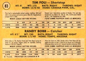 1971 O-Pee-Chee #83 Mets 1971 Rookie Stars (Tim Foli / Randy Bobb) Back