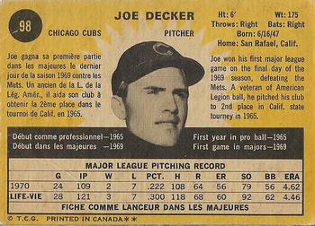 1971 O-Pee-Chee #98 Joe Decker Back