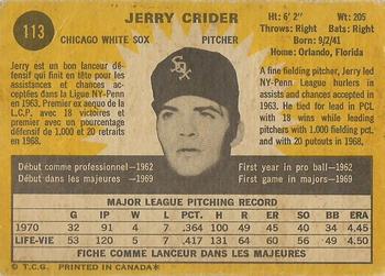 1971 O-Pee-Chee #113 Jerry Crider Back