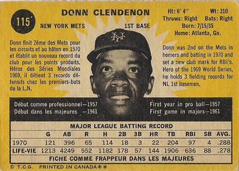 1971 O-Pee-Chee #115 Donn Clendenon Back