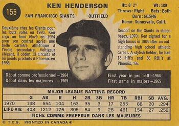 1971 O-Pee-Chee #155 Ken Henderson Back