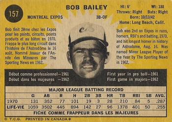 1971 O-Pee-Chee #157 Bob Bailey Back