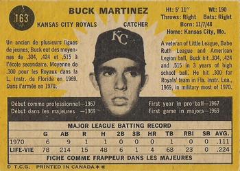 1971 O-Pee-Chee #163 Buck Martinez Back
