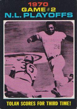 1971 O-Pee-Chee #200 NL Playoffs Game 2 - Tolan Scores For Third Time! Front