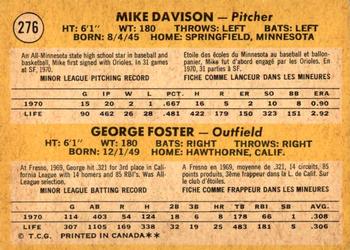 1971 O-Pee-Chee #276 Giants 1971 Rookie Stars (Mike Davison / George Foster) Back