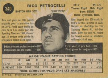 1971 O-Pee-Chee #340 Rico Petrocelli Back