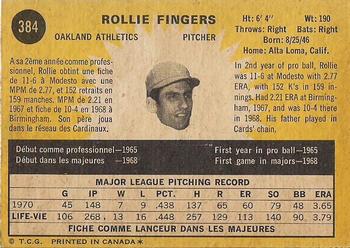1971 O-Pee-Chee #384 Rollie Fingers Back