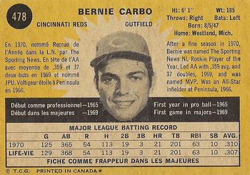 1971 O-Pee-Chee #478 Bernie Carbo Back