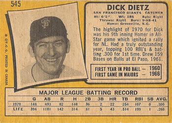 1971 O-Pee-Chee #545 Dick Dietz Back