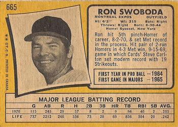 1971 O-Pee-Chee #665 Ron Swoboda Back