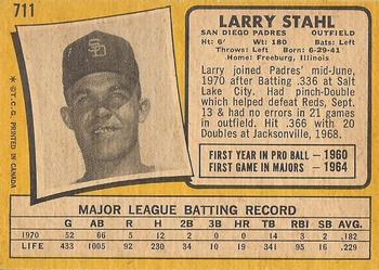 1971 O-Pee-Chee #711 Larry Stahl Back