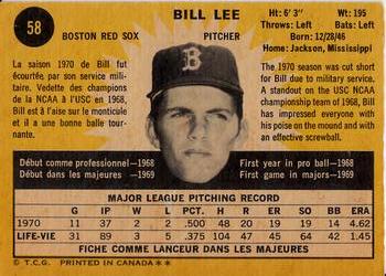 1971 O-Pee-Chee #58 Bill Lee Back