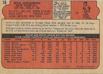 1972 O-Pee-Chee #16 Mike Jorgensen Back