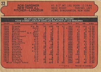 1972 O-Pee-Chee #22 Rob Gardner Back