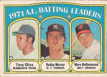 1972 O-Pee-Chee #86 1971 A.L. Batting Leaders (Tony Oliva / Bobby Murcer / Merv Rettenmund) Front